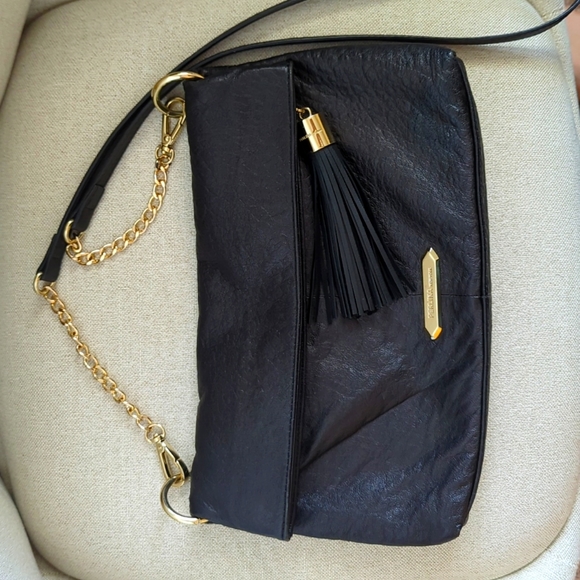 Perlina Genuine Black Leather Convertible Clutch/ Cross Body - Picture 2 of 4